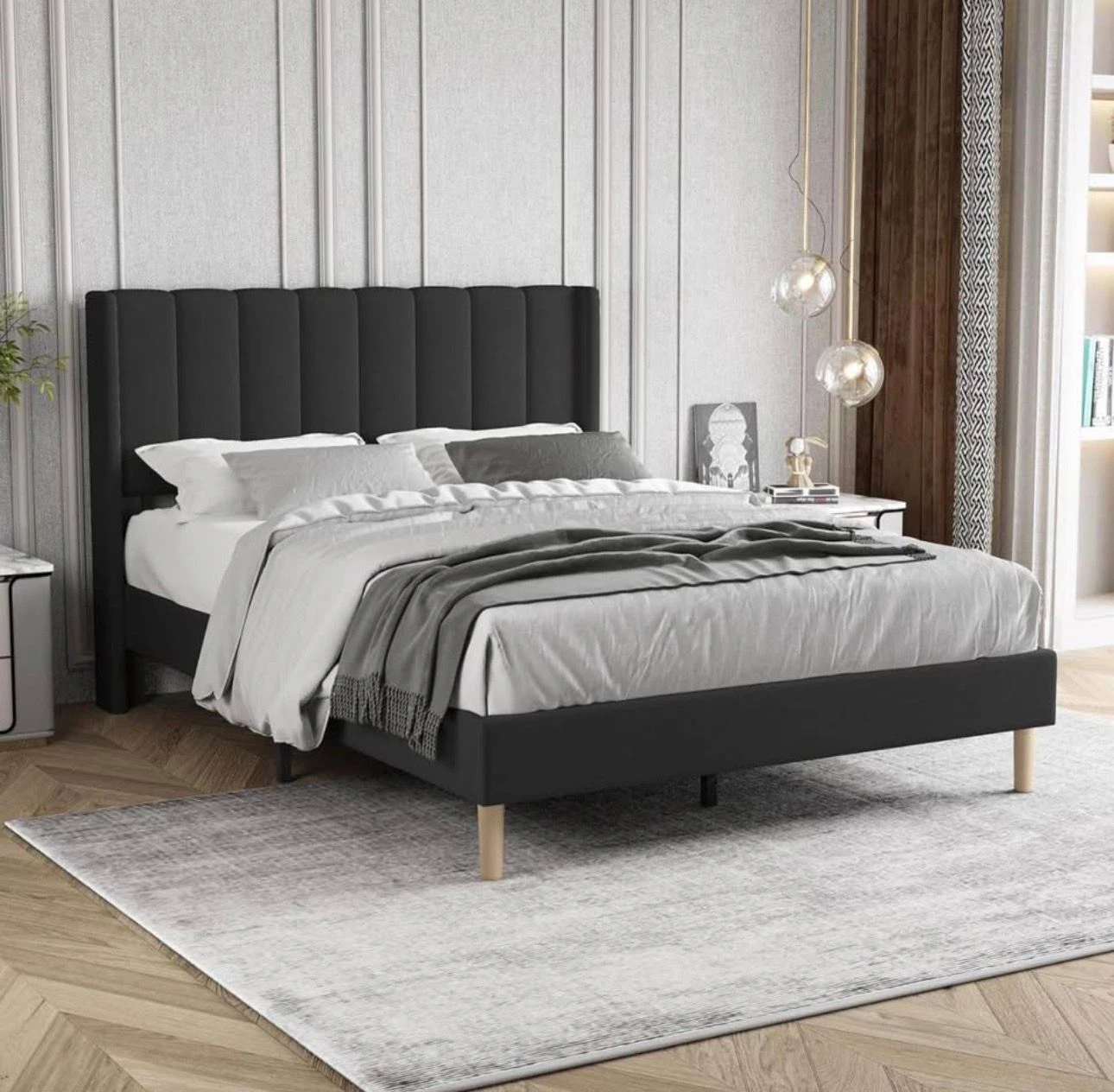 Full Size Upholstered Bed Frame/Headboard -Mattress included