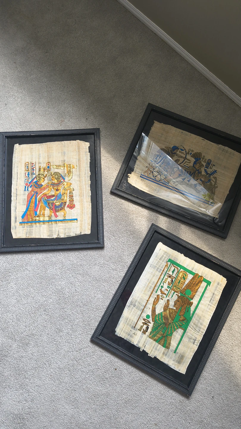 Set of 3 Framed Egyptian Papyrus Art Pieces