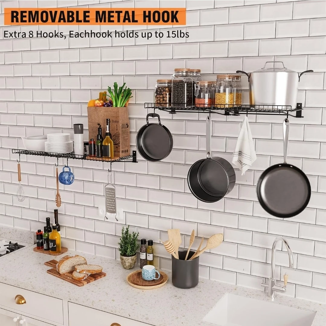 4 Pack Garage Wall Mounted Shelves with 8 Hooks - photo 2