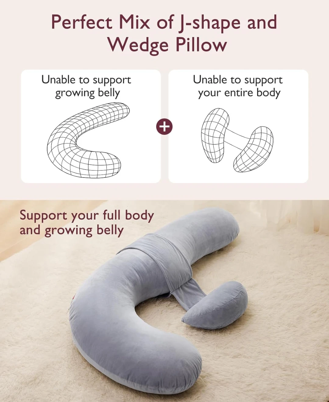 Grey momcozy F-shaped Full Body Maternity Pillow - photo 4