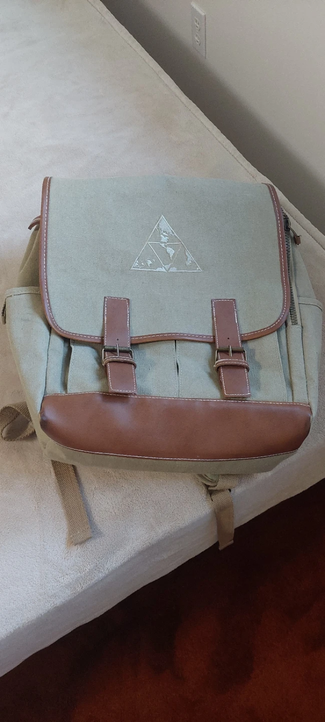 Canvas Backpack with Brown Leather Accents