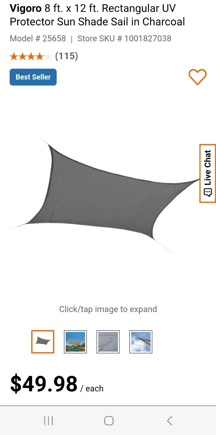 Vigoro 8 ft. x 12 ft. Rectangular Shade Sail - Charcoal - photo 2