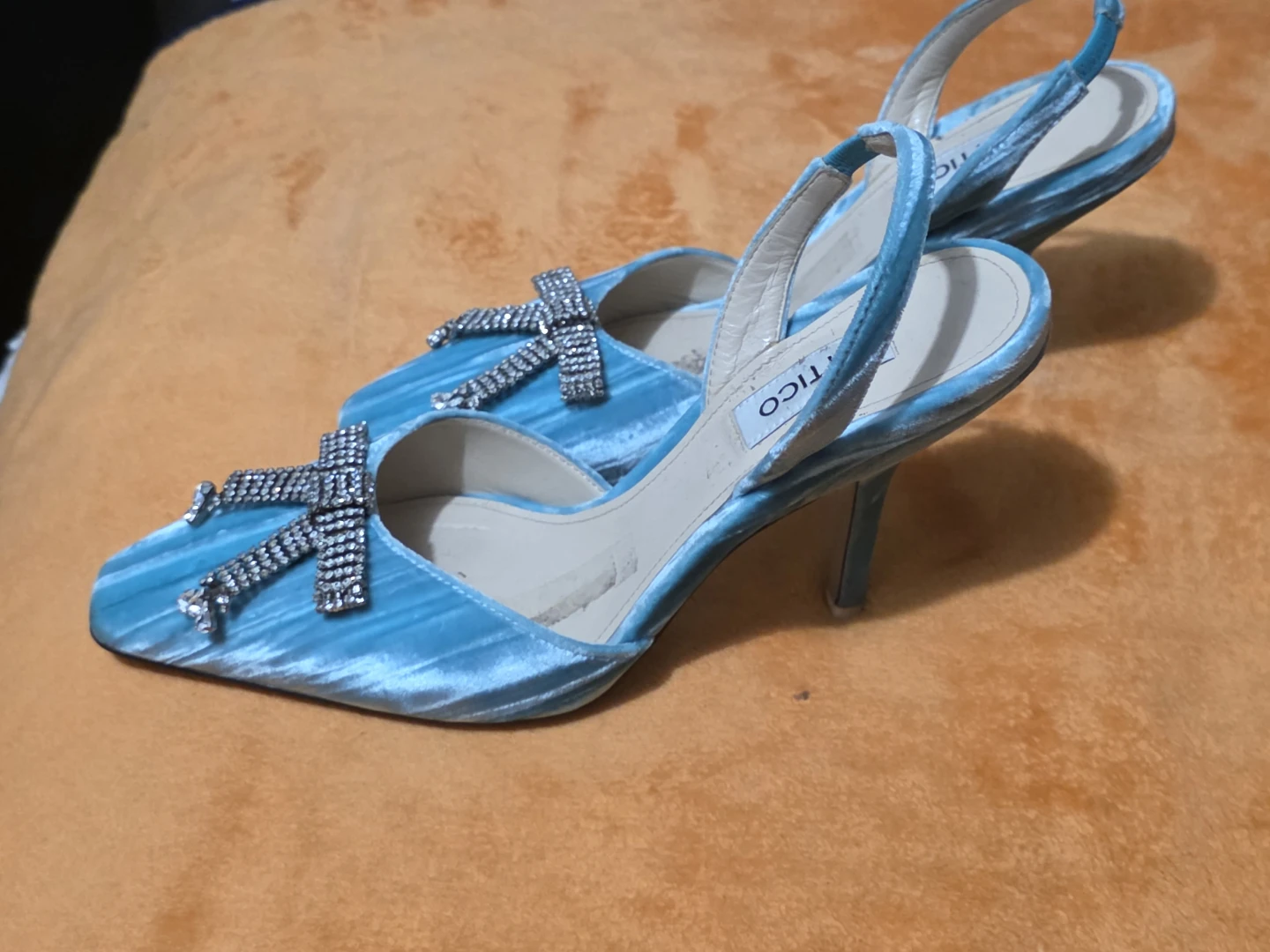 ATTICO Blue Velvet Crystal Bow Slingback Heels - photo 5