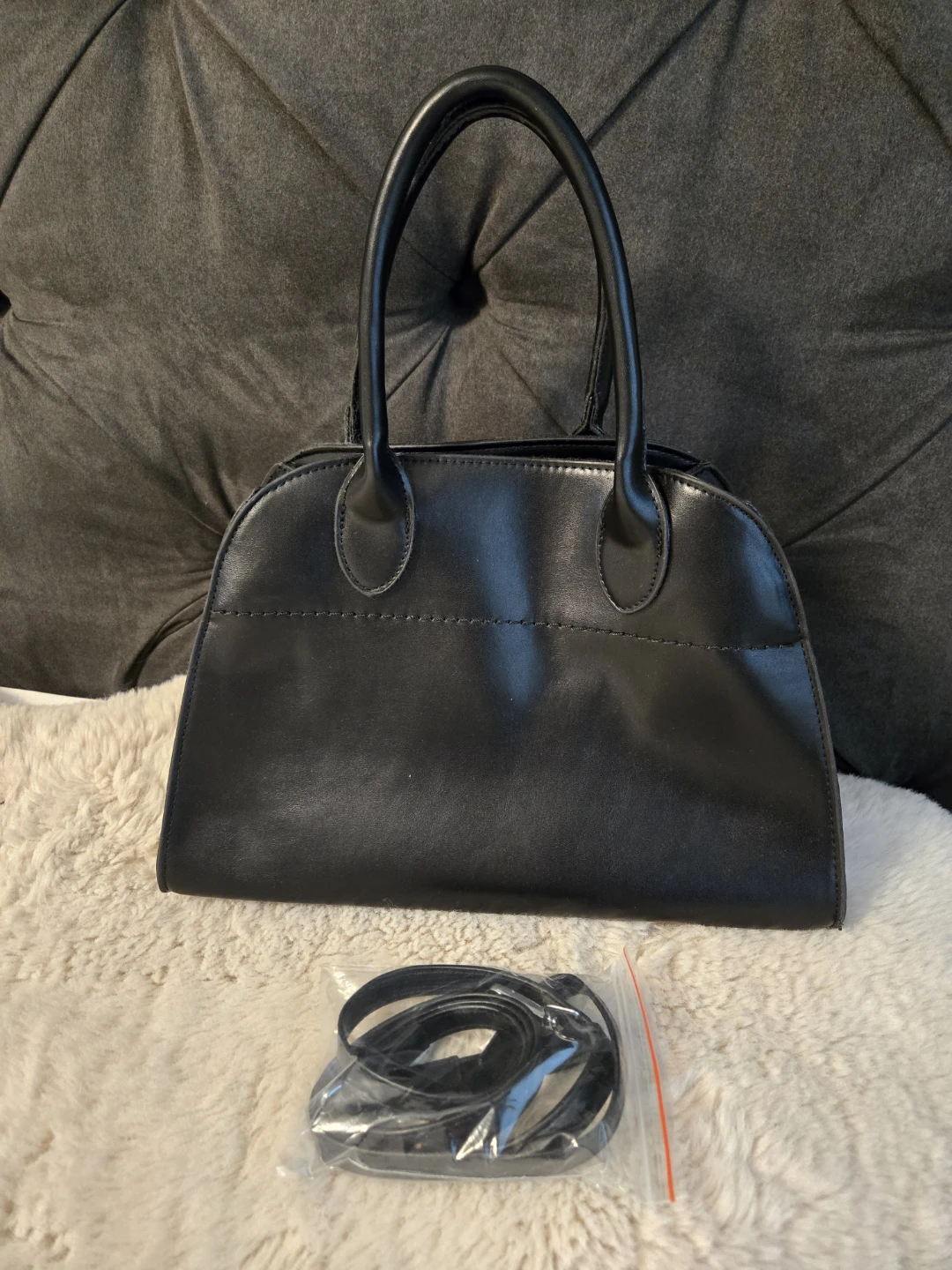 Black Satchel Handbag with Shoulder Strap