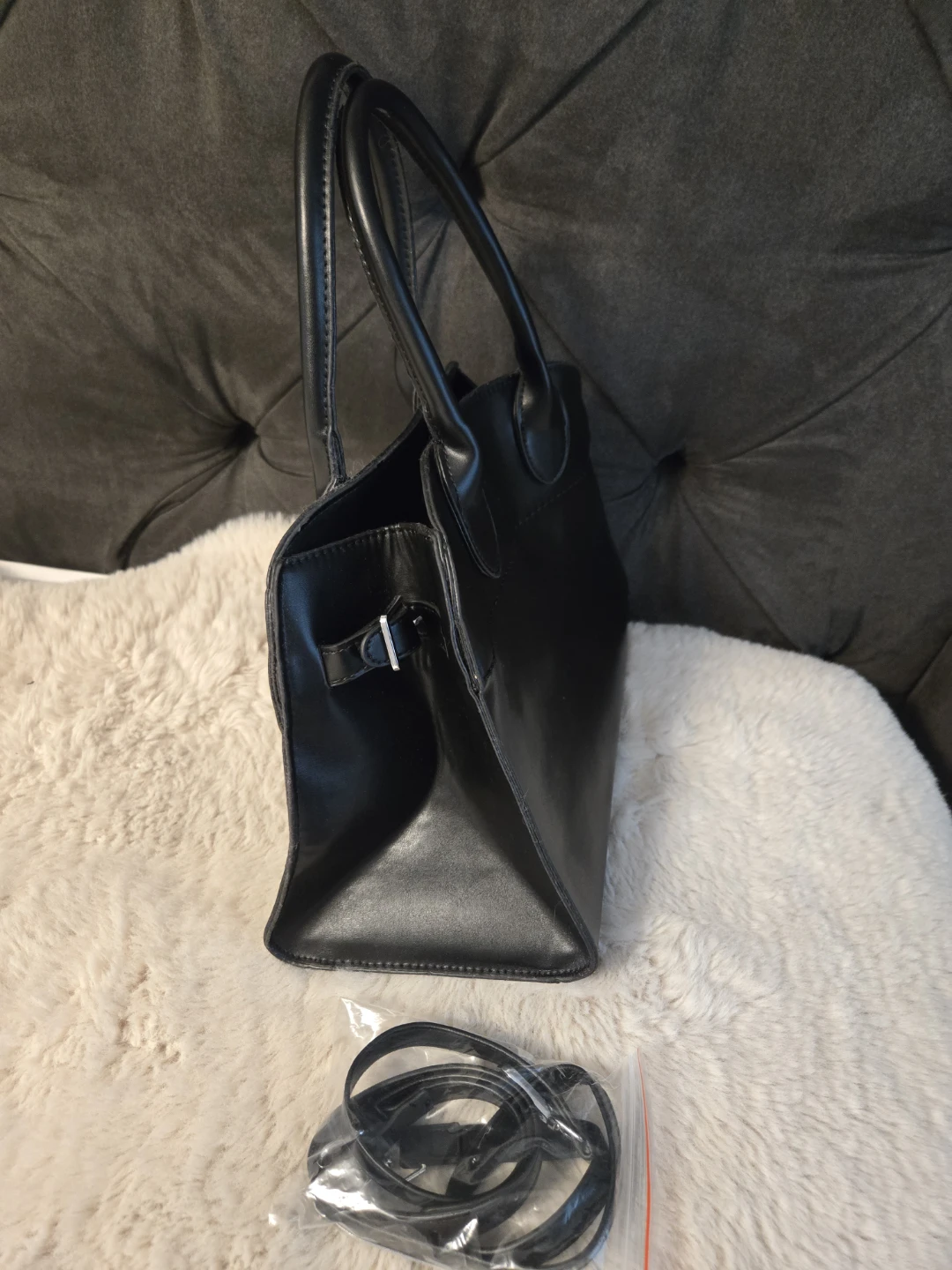 Black Satchel Handbag with Shoulder Strap - photo 4