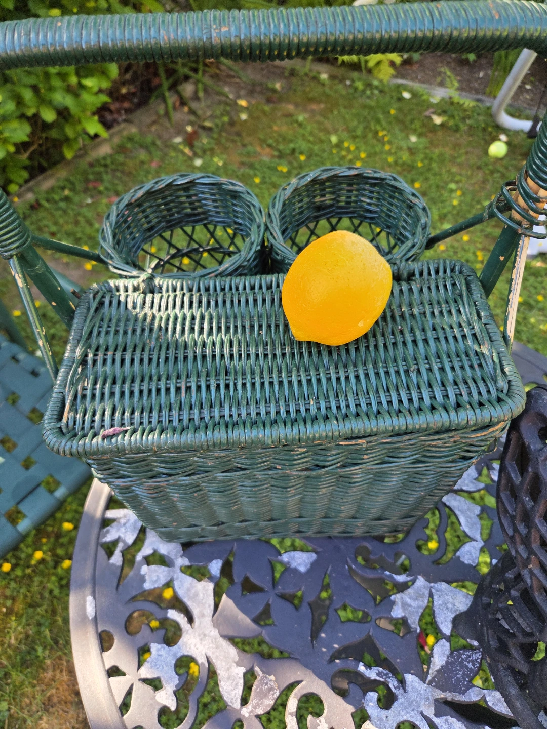 Green Wicker Picnic Basket with Cup Holders