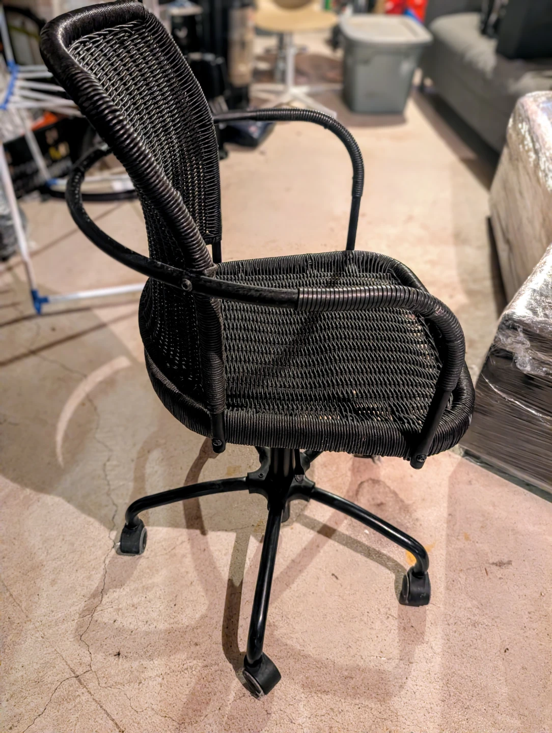 Black Wicker Office Chair with Wheels - photo 2