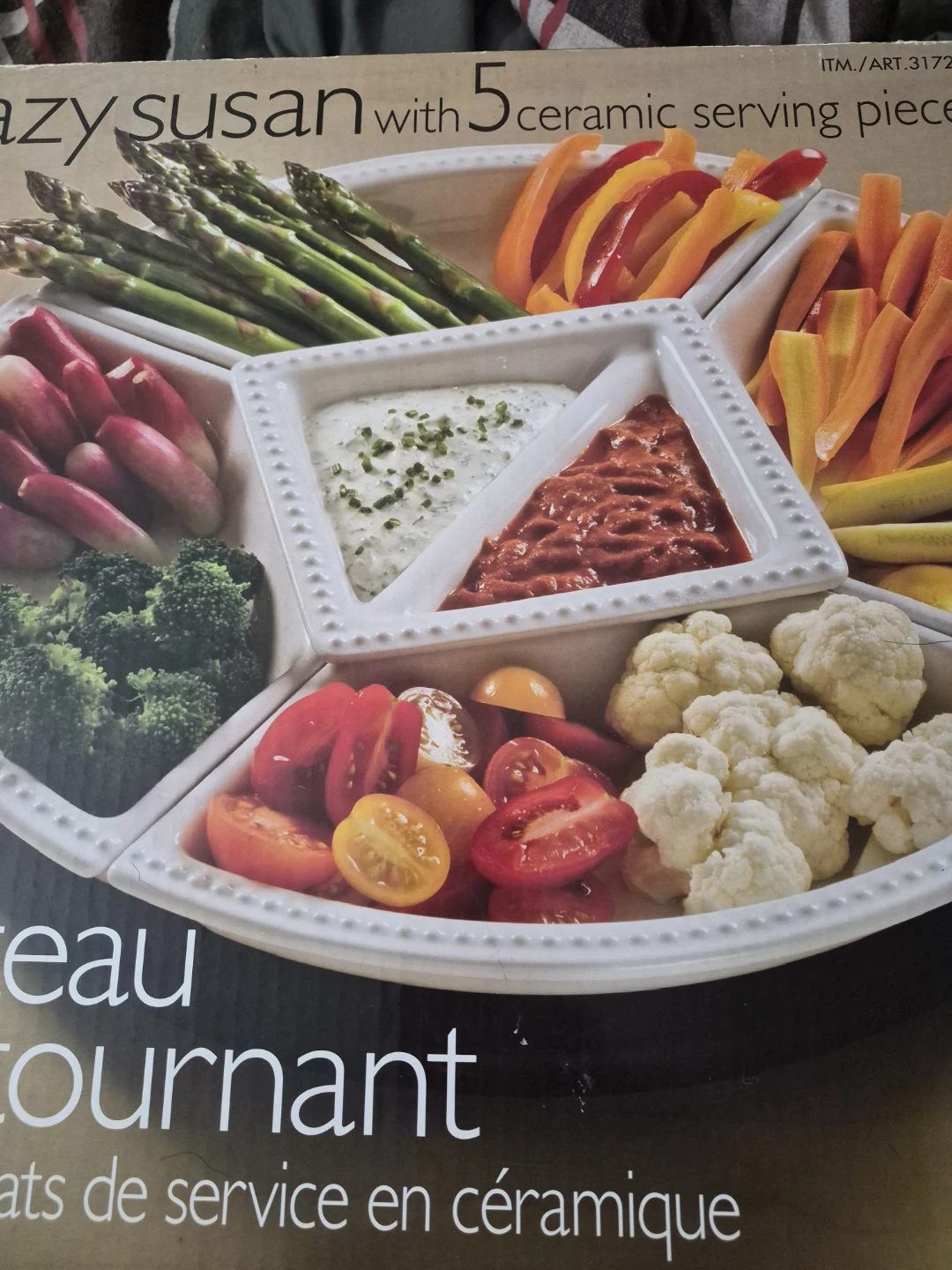 Lazy Susan with 5 Ceramic Serving Pieces