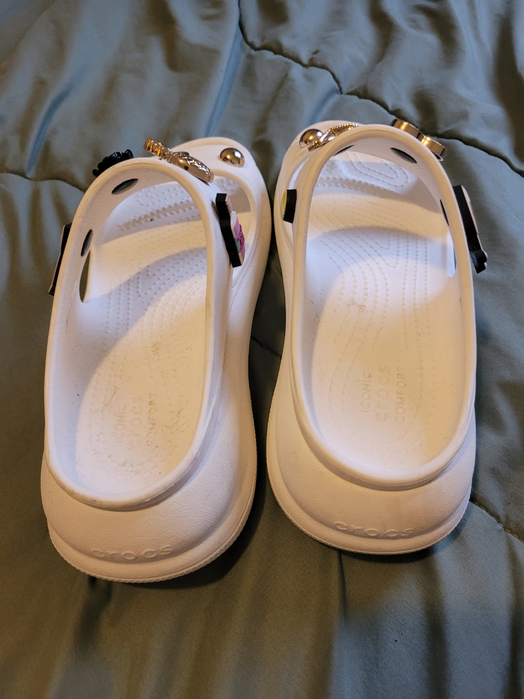 Platform White Crocs Sandals with Charms - Size 8 - photo 5