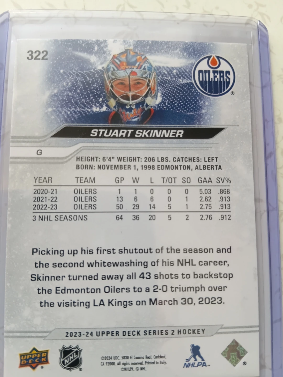 2023-24 Upper Deck Series 2 Hockey Card - Stuart Skinner - photo 2