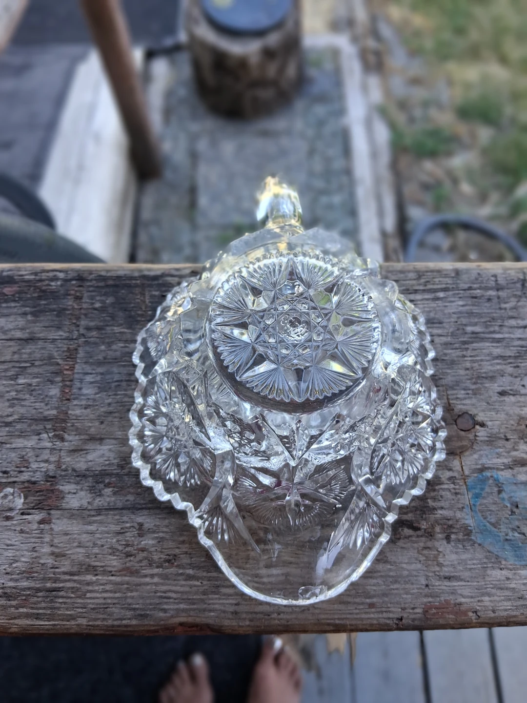 Antique Crystal Glass Bowl with Handle - photo 2
