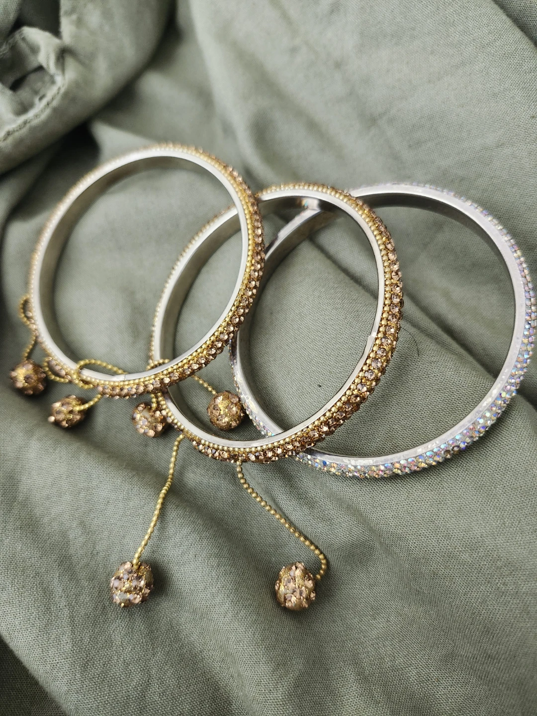 3 stone Bangles with Dangling Charms