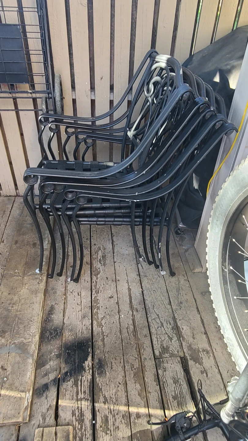 Round patio table and stackable chairs