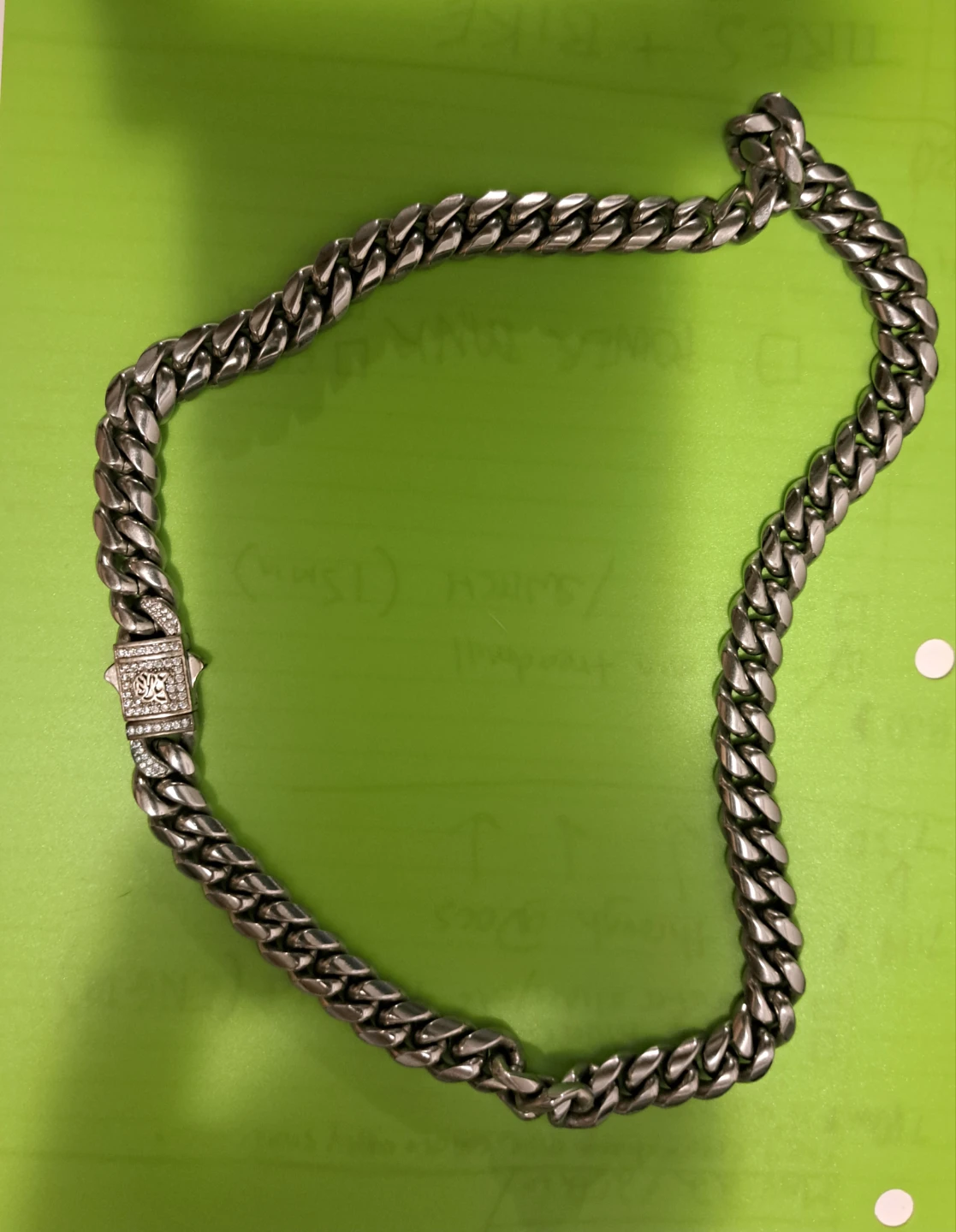Silver Curb Chain Necklace with Rhinestone Clasp