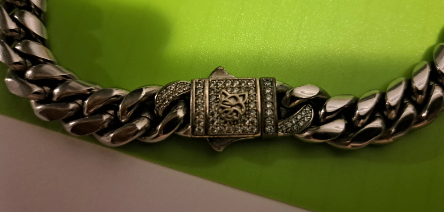 Silver Curb Chain Necklace with Rhinestone Clasp - photo 3