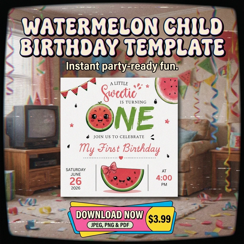 Watermelon Birthday Invitation Template - Instant Party Fun
