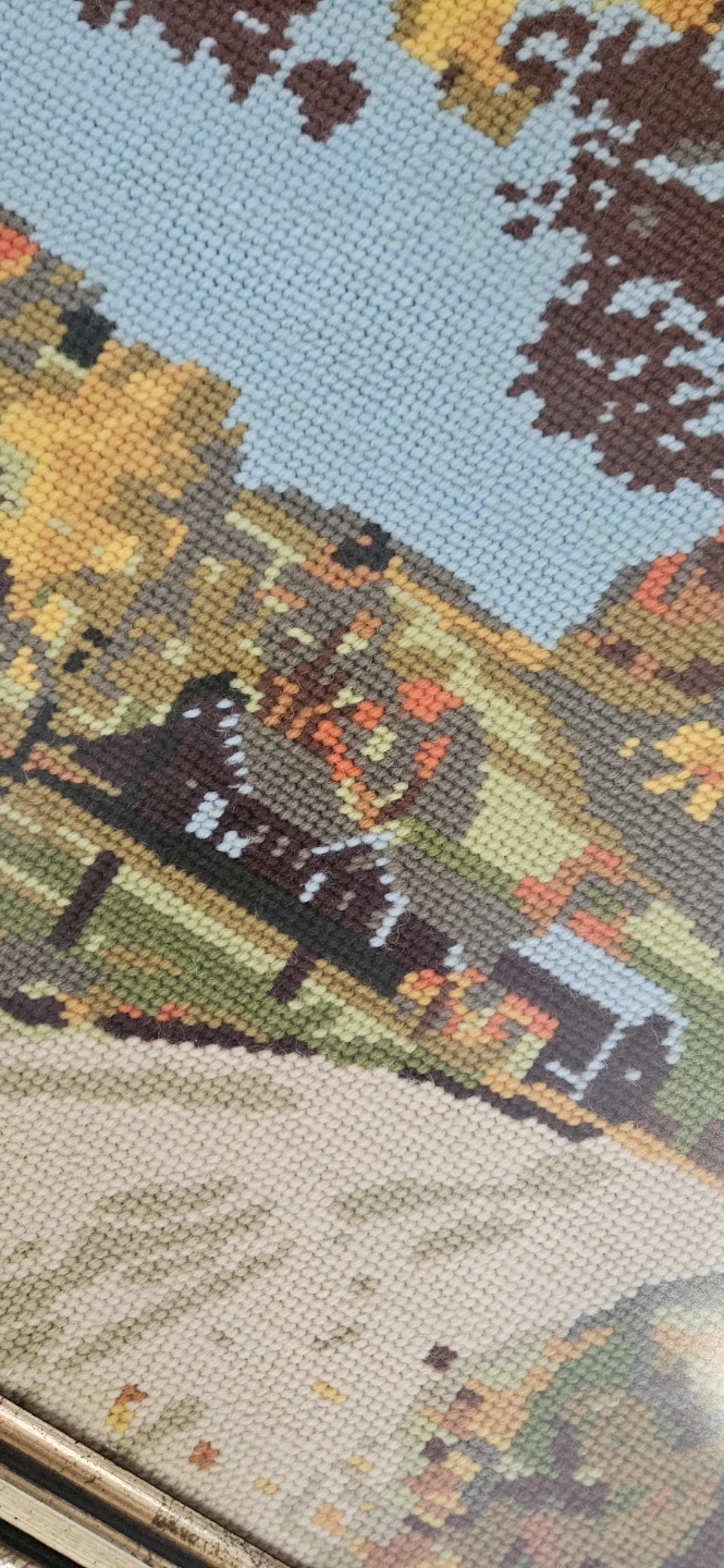 Vintage framed needlepoint fall scene - photo 2