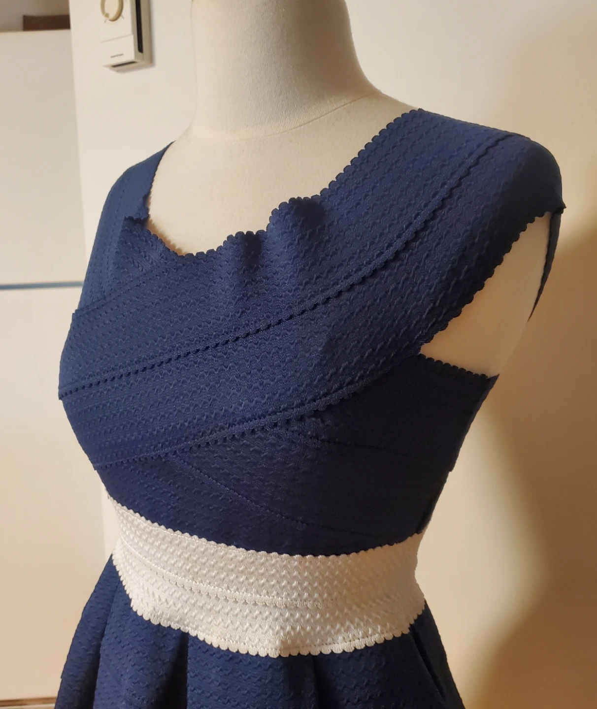 Women's Blue & White Rose Trim Fit and Flare Dress - photo 2