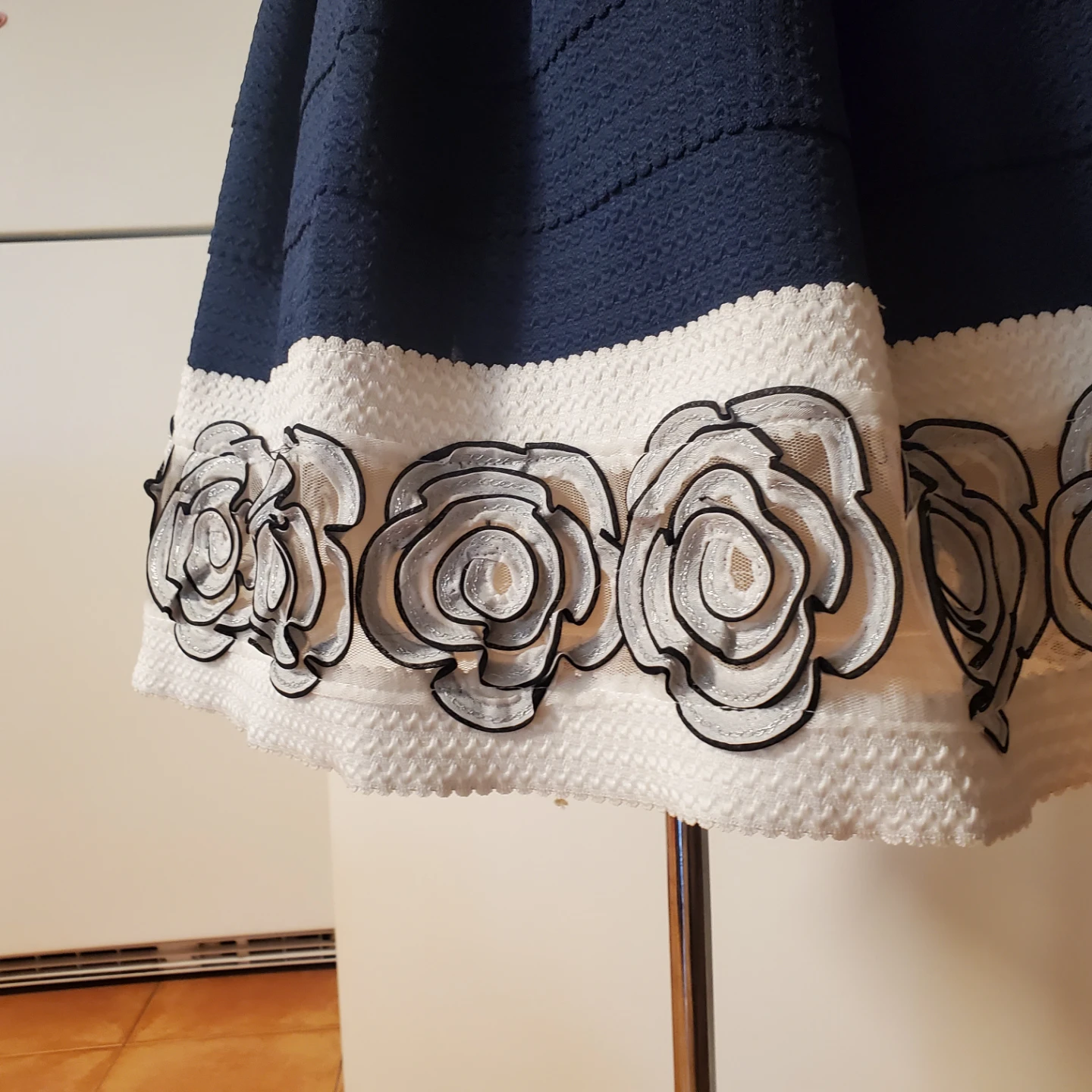 Women's Blue & White Rose Trim Fit and Flare Dress - photo 4