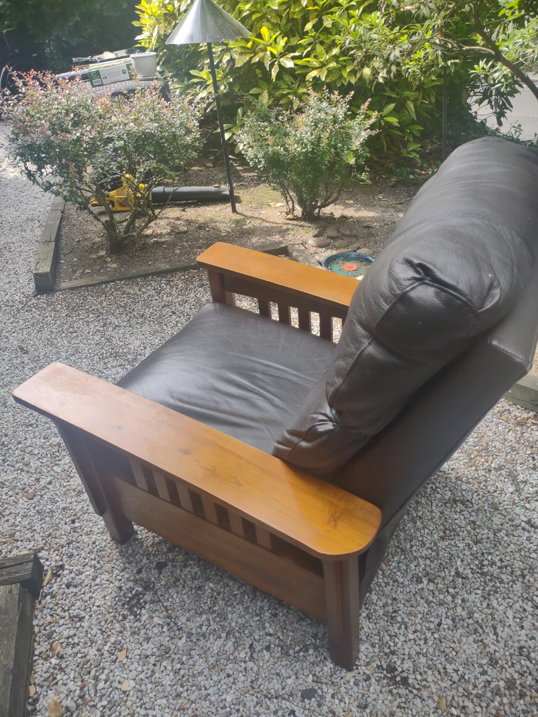 Leather Recliner Chair with Wooden Arms - photo 2