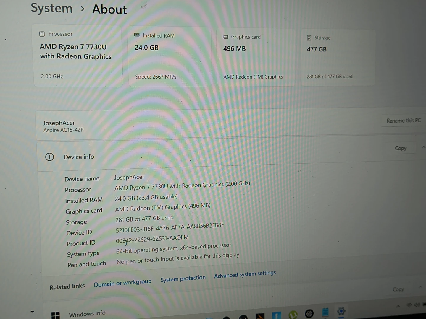 Acer Aspire AG15-42P Laptop - AMD Ryzen 7 7730U