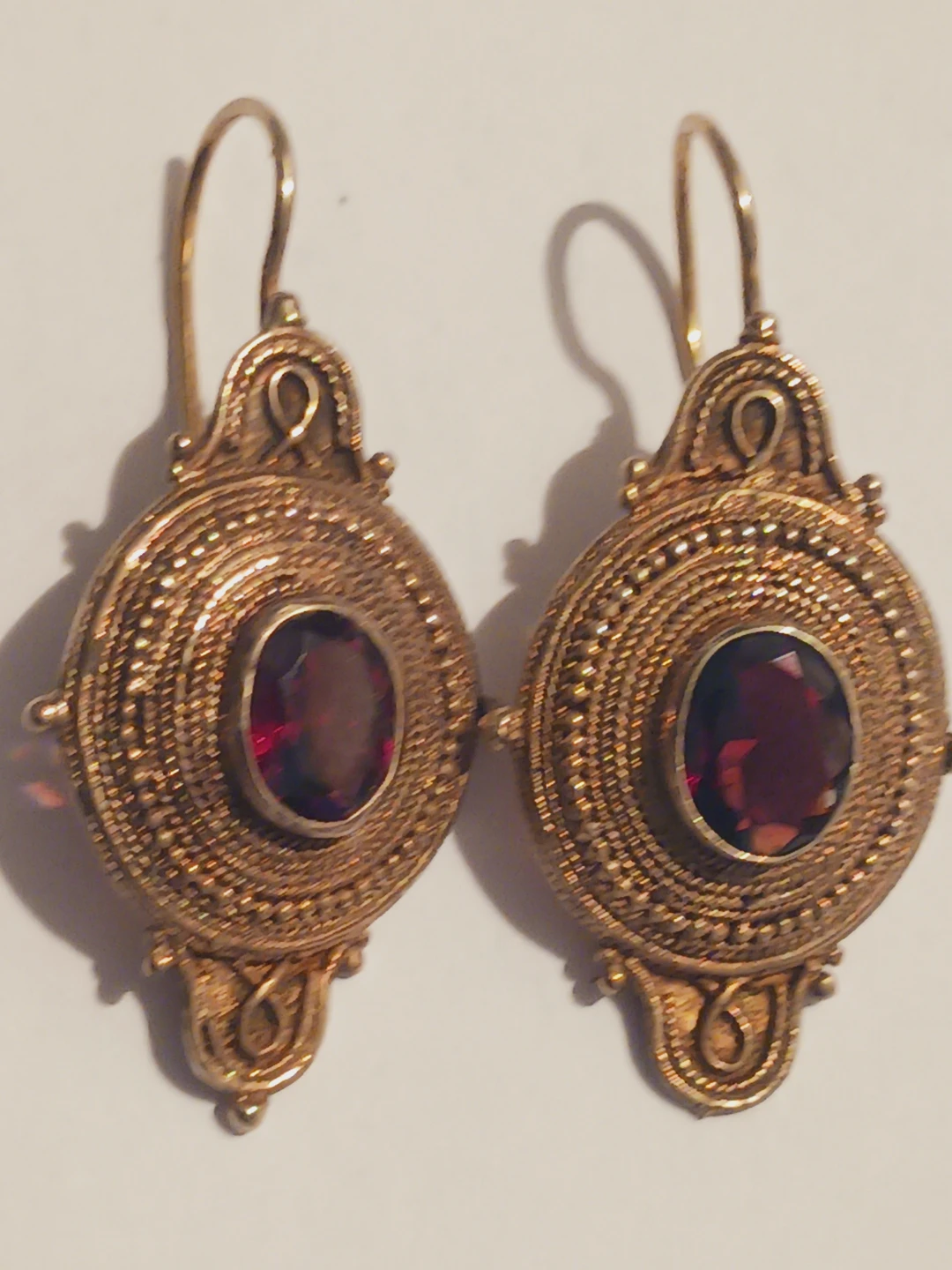 Antique Gold Vermiel Sterling Silver 925 Garnet Stone Earrings - photo 3