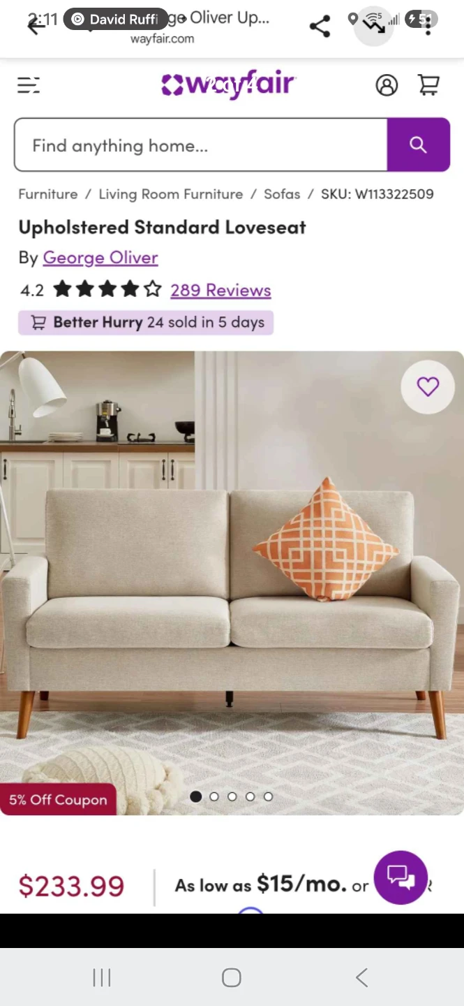 George Oliver Upholstered Standard Loveseat - photo 2