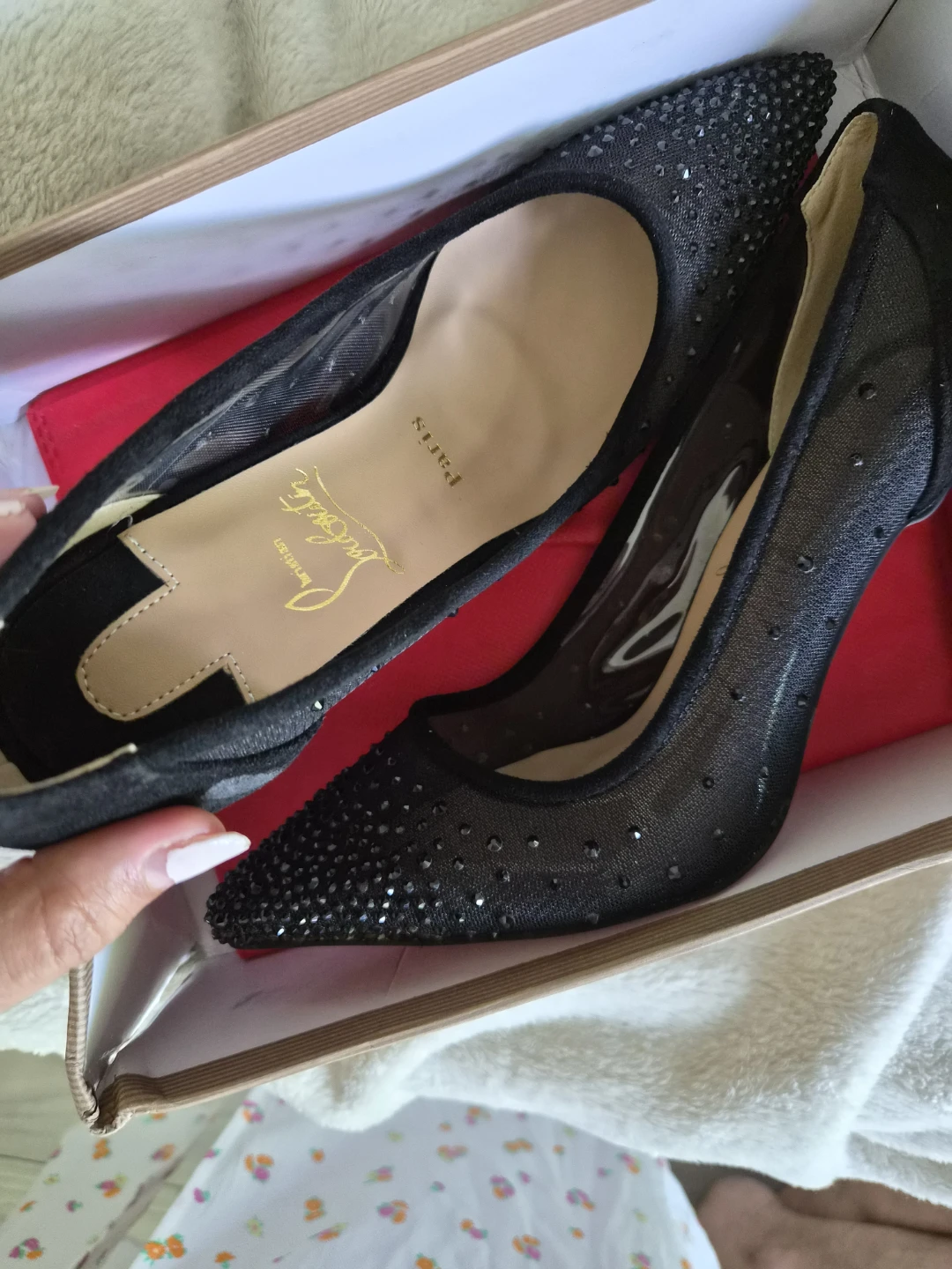 Christian Louboutin Black Mesh Studded Heels