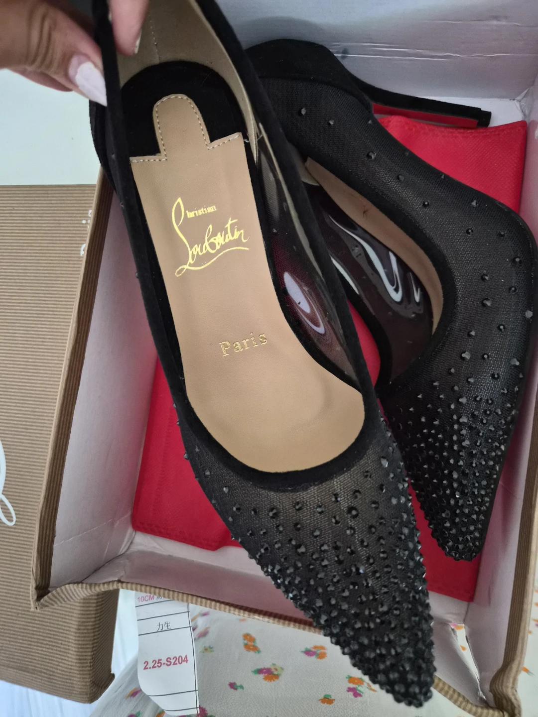 Christian Louboutin Black Mesh Studded Heels - photo 3