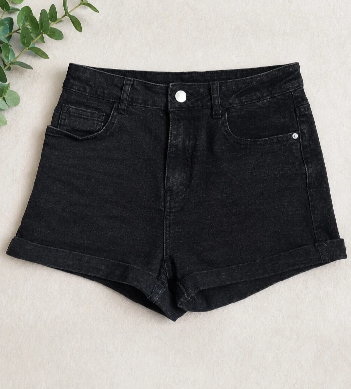 Black Denim High-Waisted Shorts - photo 3