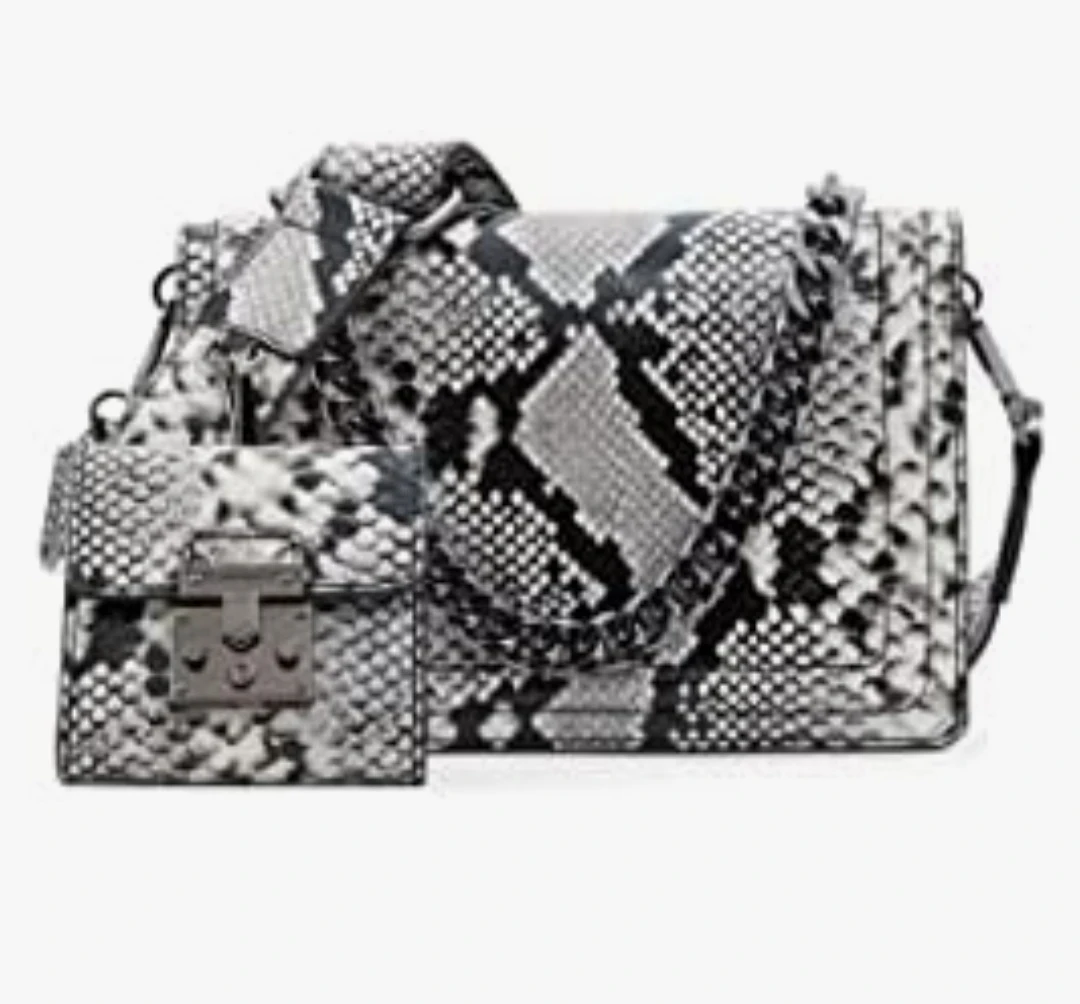 Snakeskin Print Crossbody Bag with Matching Pouch - photo 2