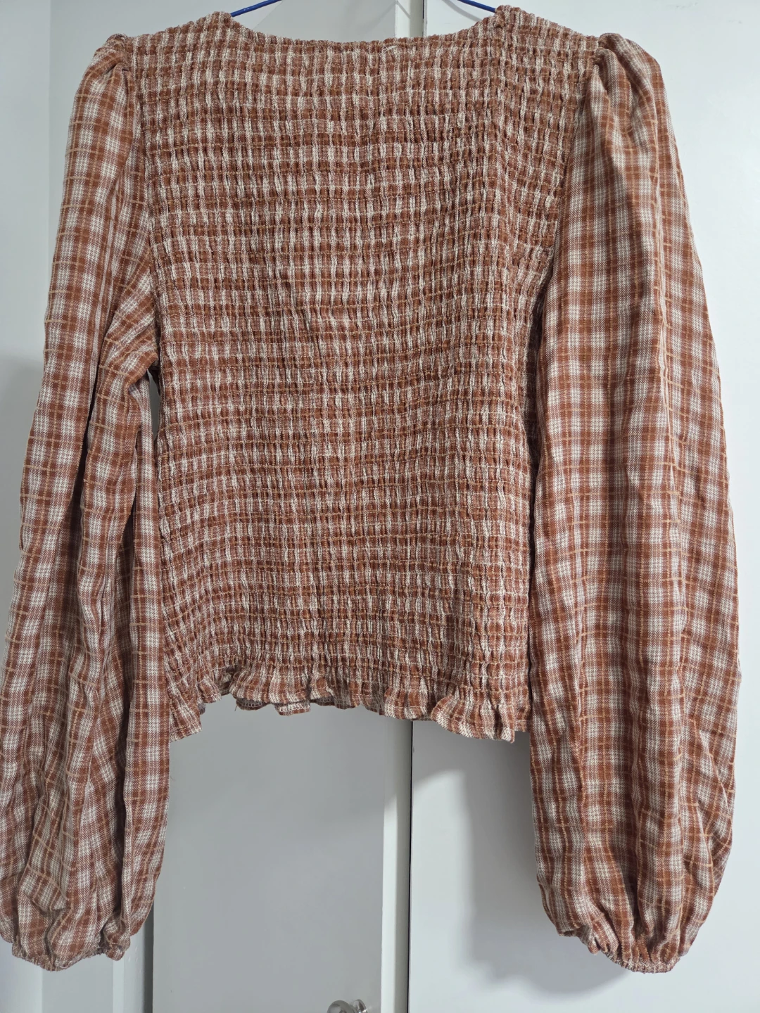 Plaid Smocked Long Sleeve Top - photo 2