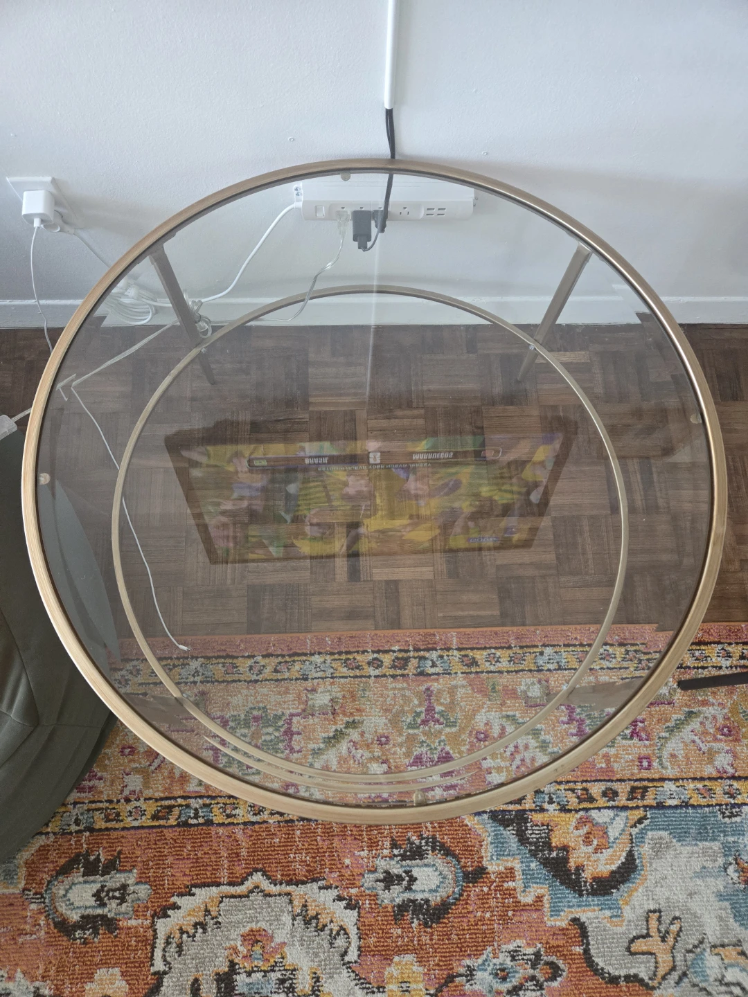 Round Coffee Table - Gold Metal Frame Glass Top - photo 2