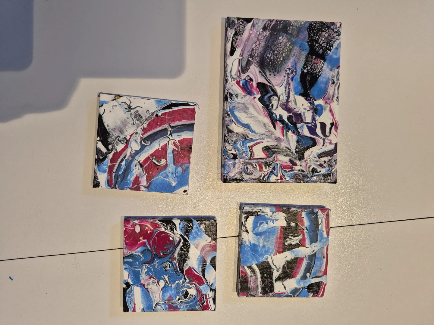 Set of 4 Abstract Pour Paintings