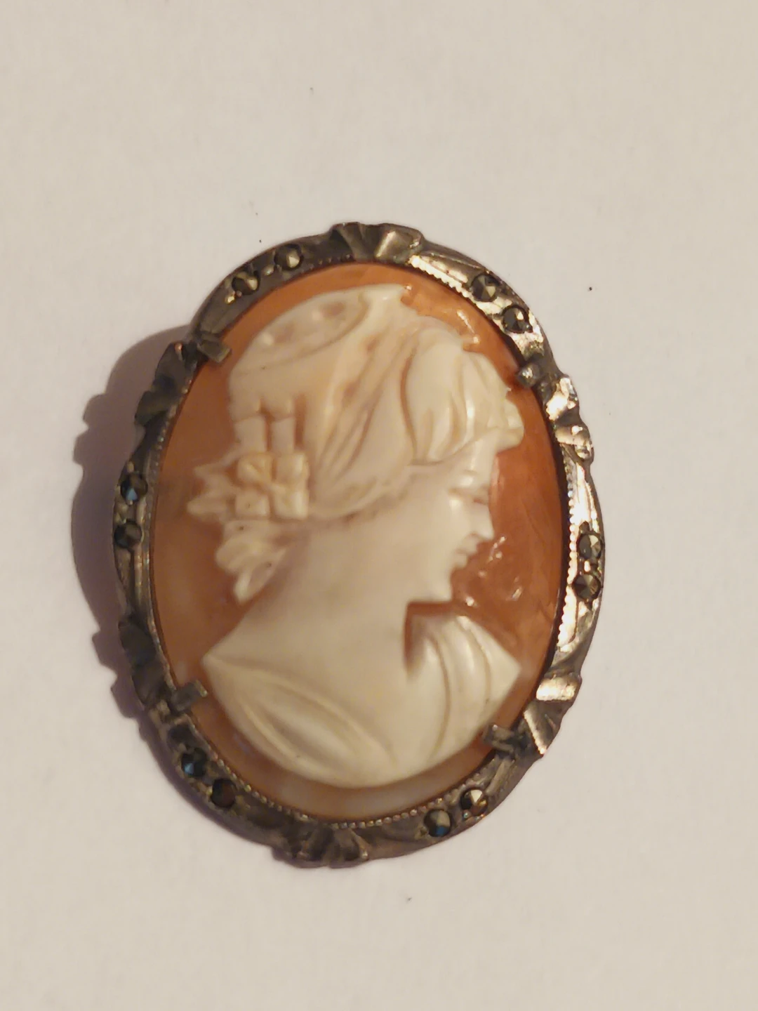 Antique Sculptural 800 Silver Carved Cameo Brooch