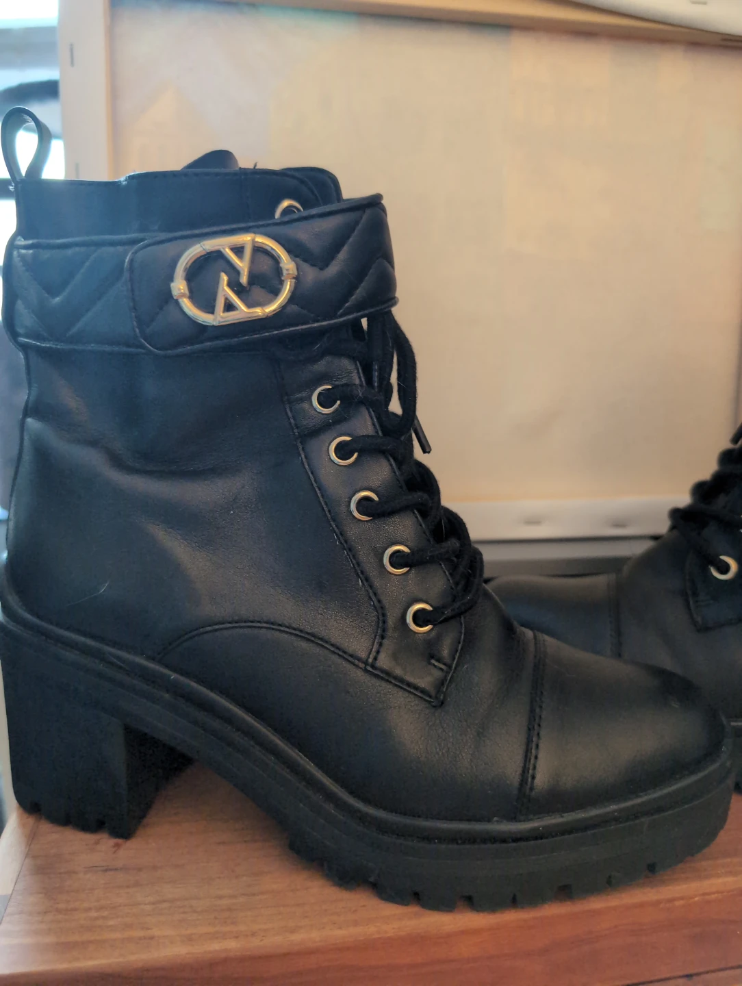 ALDO Black Leather Combat Boots