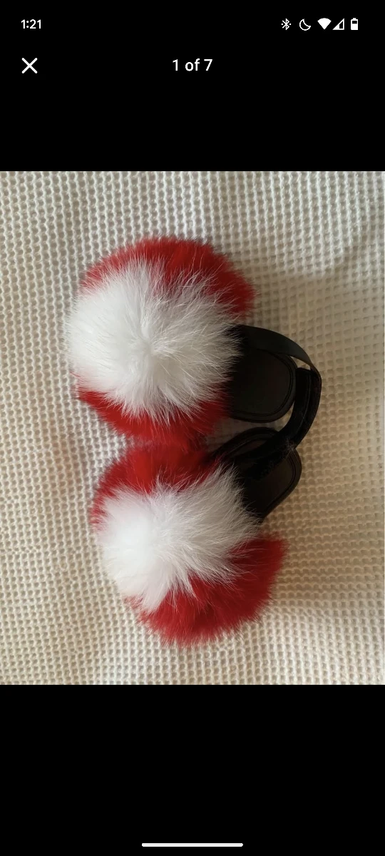 Faux Fur Pom Pom Slides