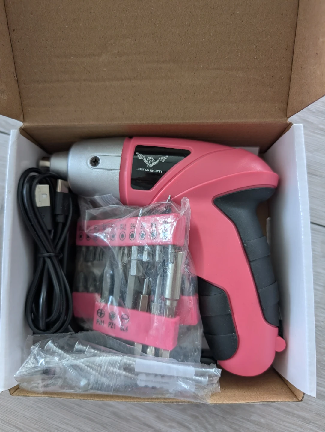 JENABOM Pink Cordless Electric Screwdriver Set