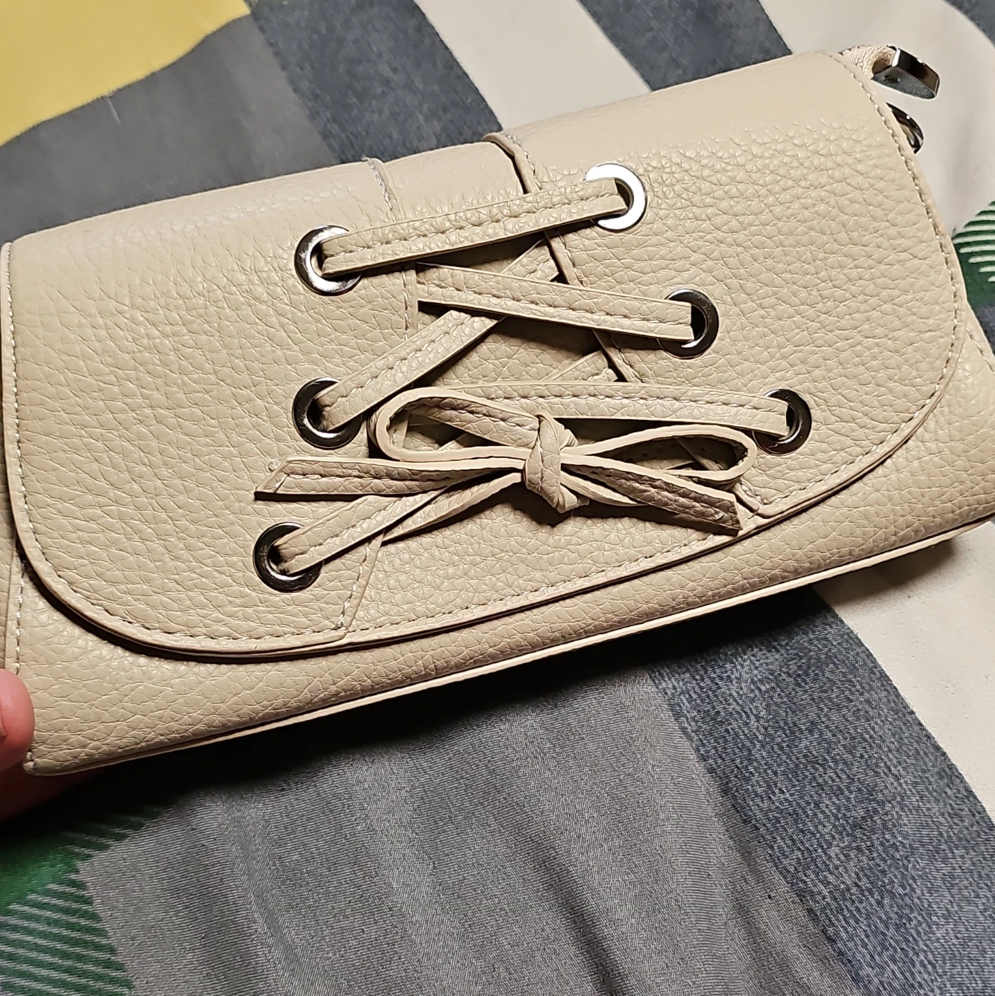 Cream Lace-Up Clutch Wallet - photo 2