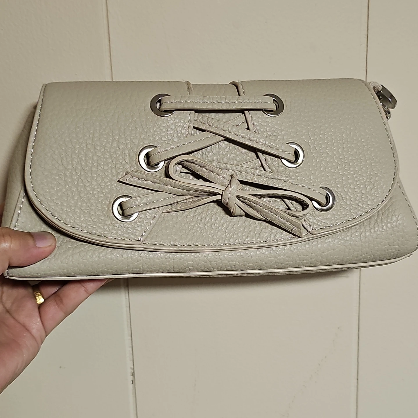 Cream Lace-Up Clutch Wallet - photo 3
