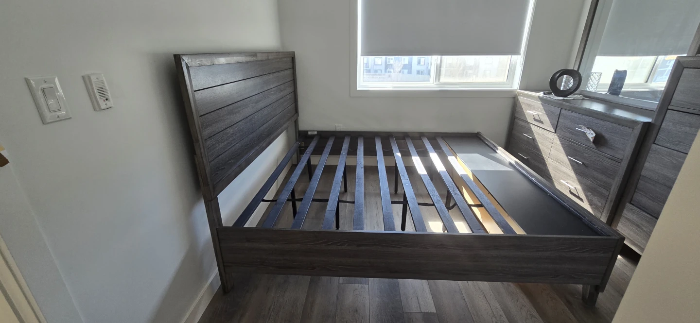 Grey Wood King Bed Frame with Headboard - photo 3