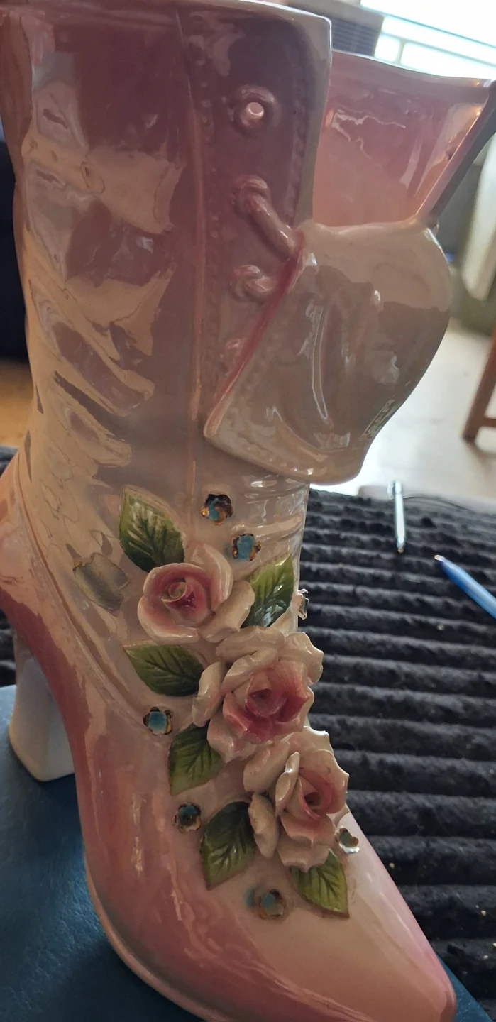 Ceramic Boot Vase with Roses