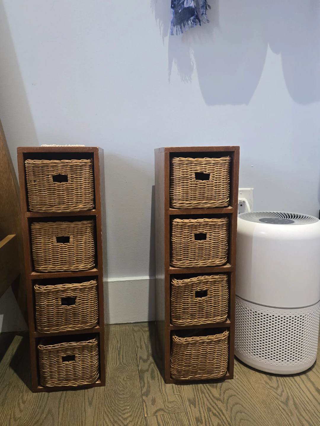 Set of 2 Wooden Storage Units with Wicker Baskets - photo 3