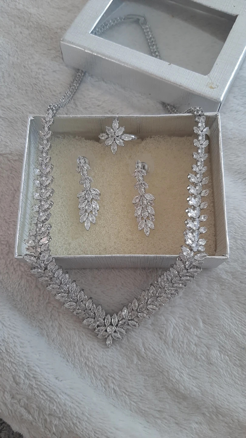 Rhinestone Necklace, Earrings, and Ring Set
