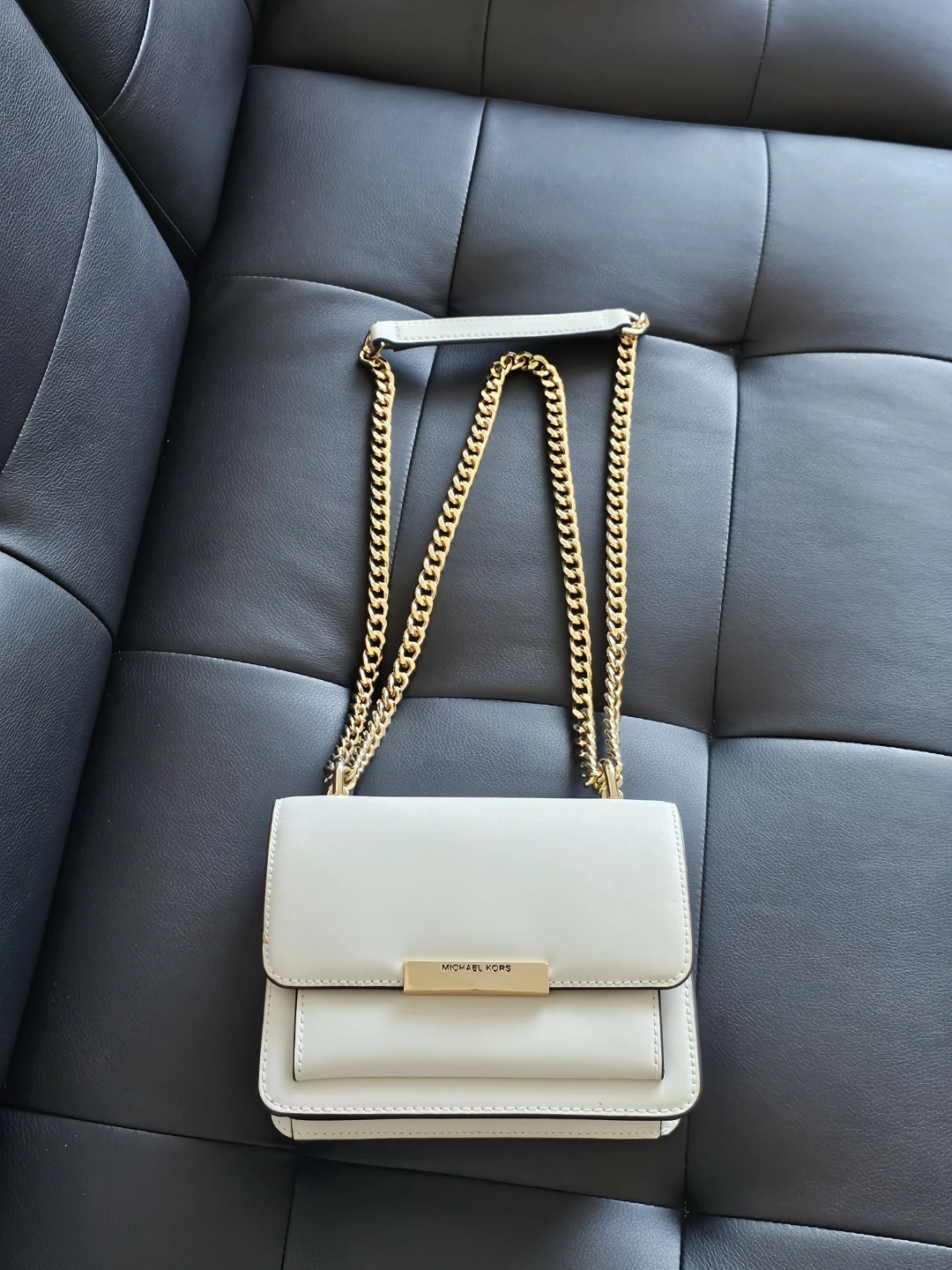 Michael Kors White Leather Chain Shoulder Bag