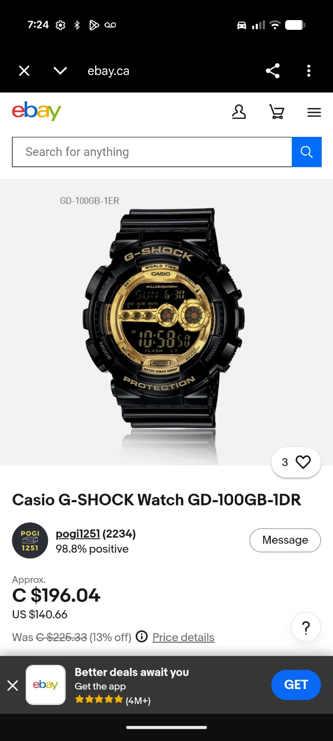 Casio G-SHOCK Watch GD-100GB-1DR