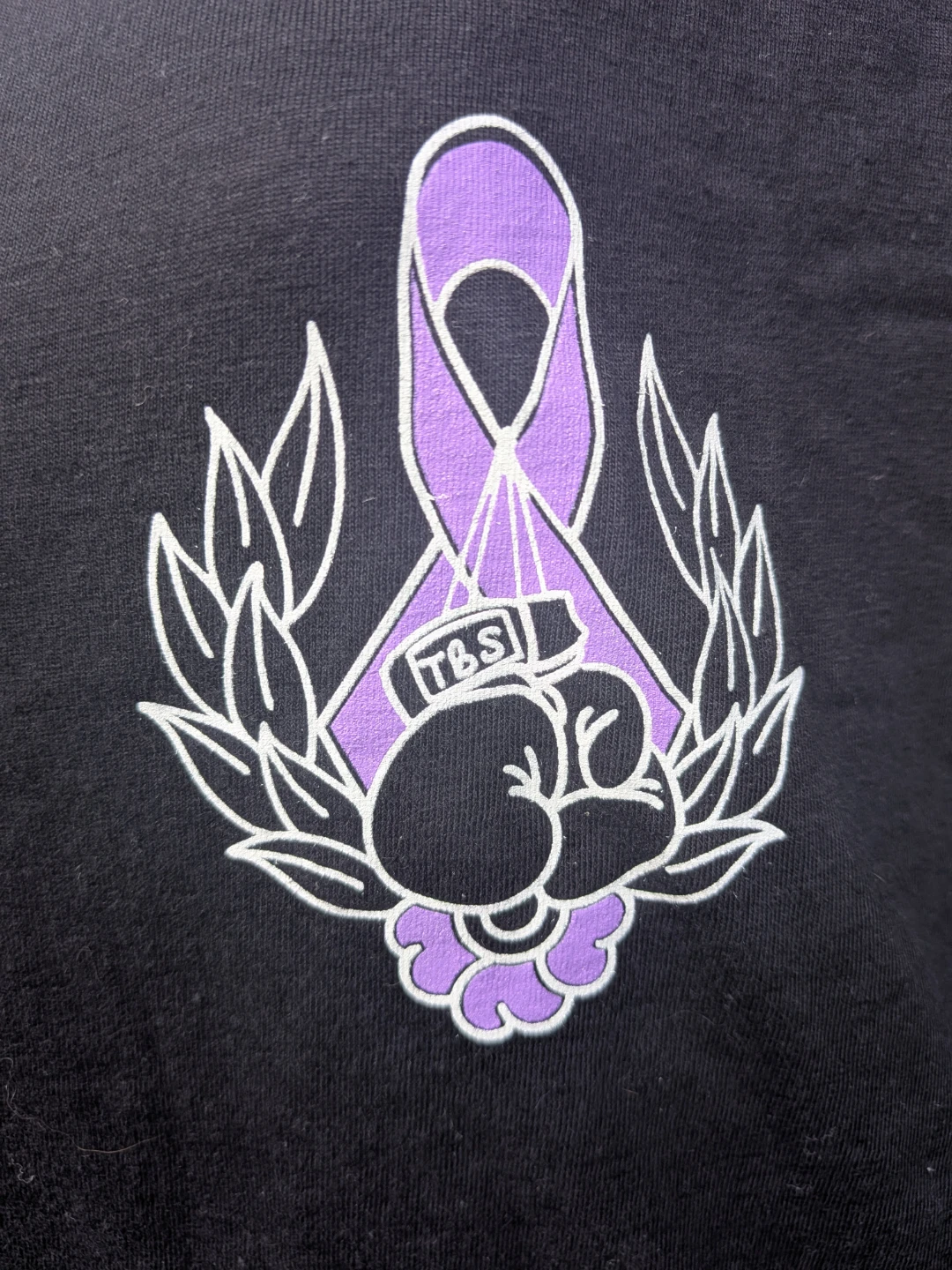 Black T-Shirt with Purple Ribbon Graphic 2XL