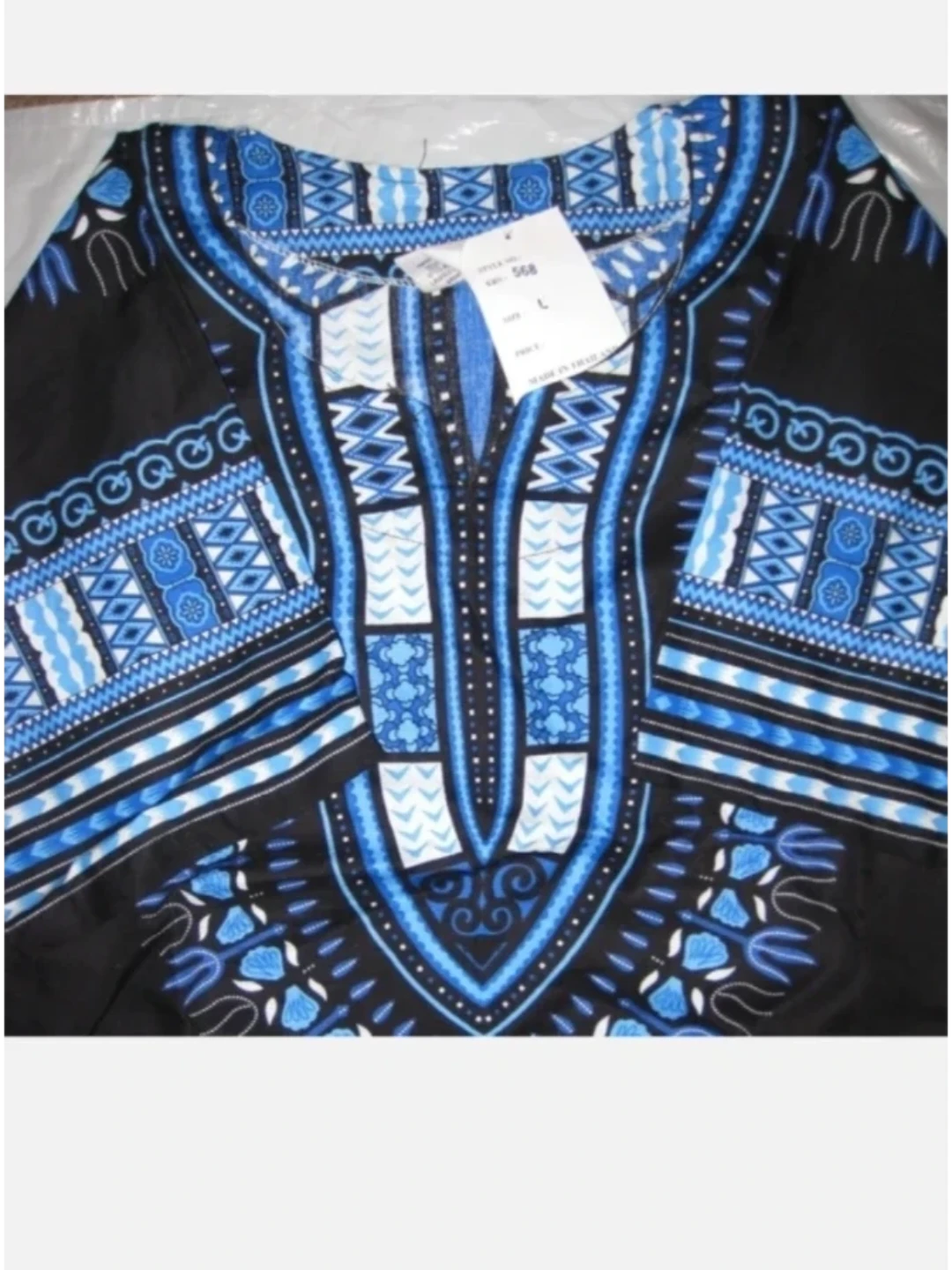 NEW Dashiki Shirt Top Black Blue white Small M 4 6 8 blouse - photo 2