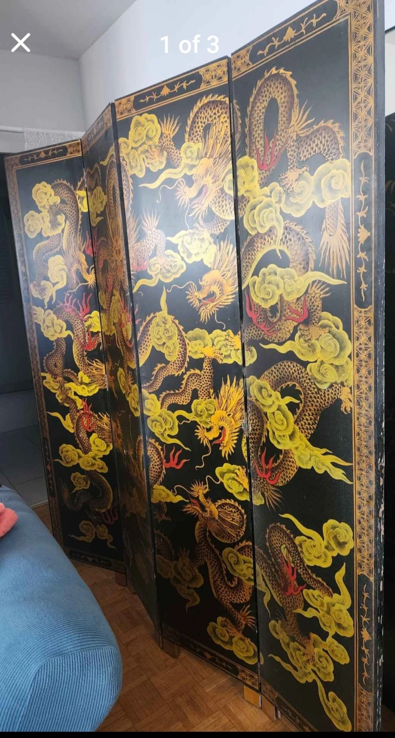 Vintage Dragon Folding Screen Room Divider