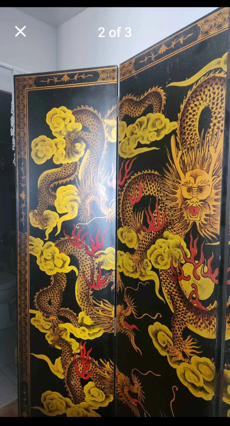 Vintage Dragon Folding Screen Room Divider - photo 2